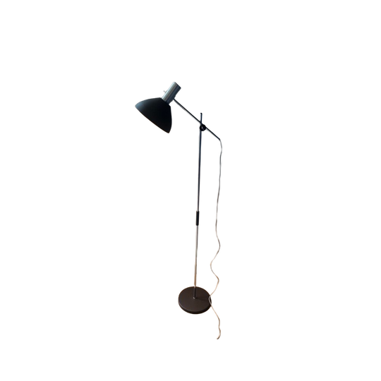 Staande Chromen Vloerlamp / Hengellamp Met Bruine Kap. 1960’s 1