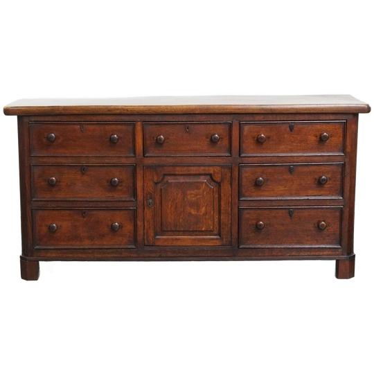 Antiek Engels Dressoir/ Balie/ Kookeiland Uit Eind 18e Eeuw Met Een Massief Eikenhouten Blad 1
