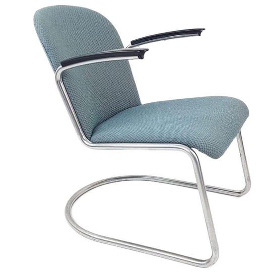 Gispen Fauteuil Model 413 Nieuw Gestoffeerd Grape Blauw 1