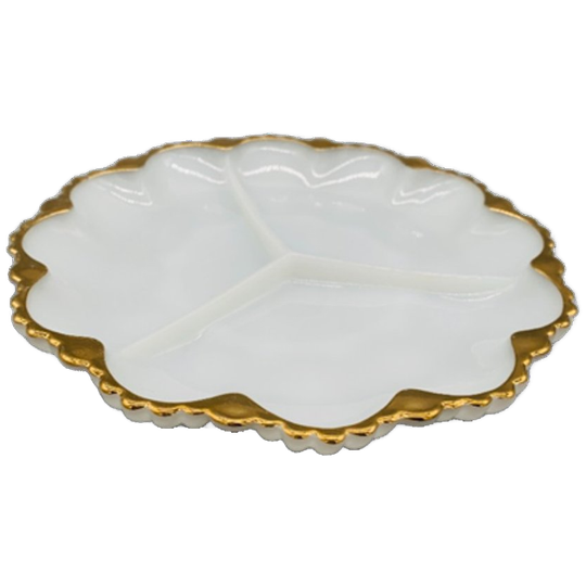 Vintage Serveerschaal Melkglas Met Gouden Rand Jaren 60 1