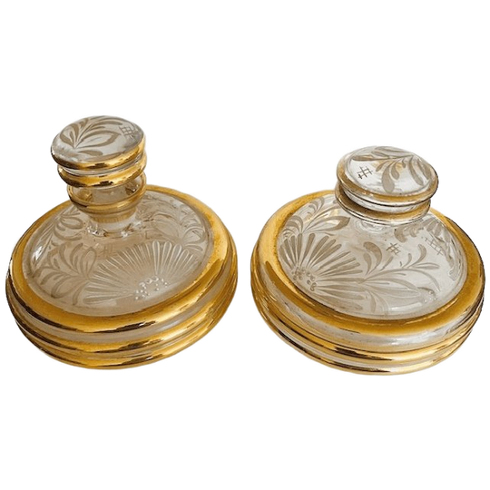 Art Deco Handgeschilderde Kaptafel Set Glas 1950’s 1