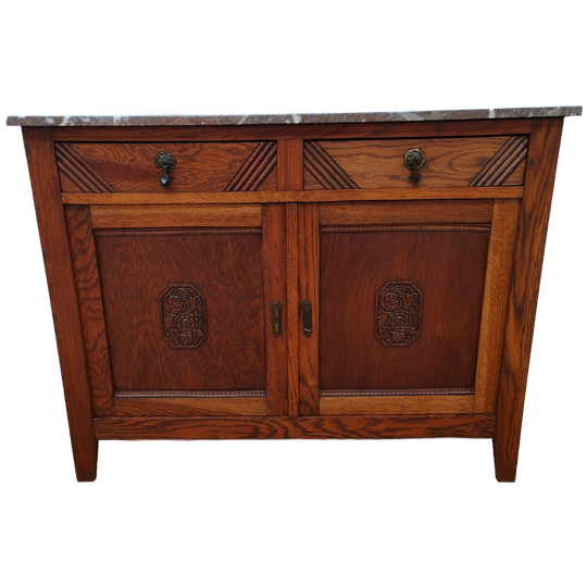 Vintage Antiek Dressoir Commode Ladekast Badkamermeubel Met Marmer Blad 1
