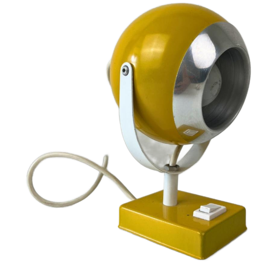 Vintage Eyeball Tafellampje - Space Age - Geel - Chroom 1