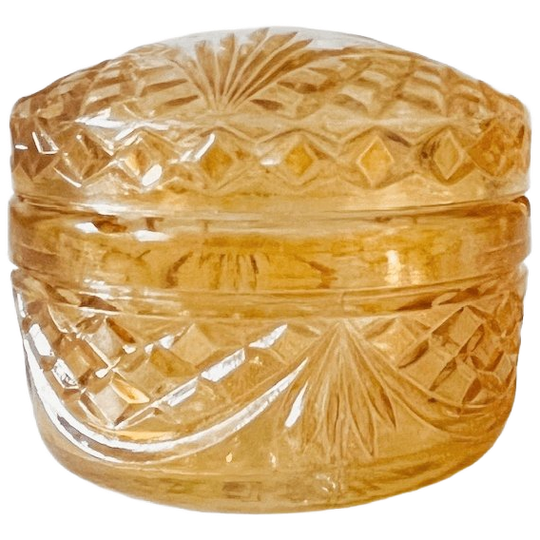 Art Deco Sieradendoosje Jeannette Glas Carnival Amber Iriserend 1930’s 1