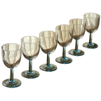 Set Of 6 Vintage Blue Stem Wine Glasses thumbnail 1