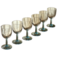 Set Of 6 Vintage Blue Stem Wine Glasses