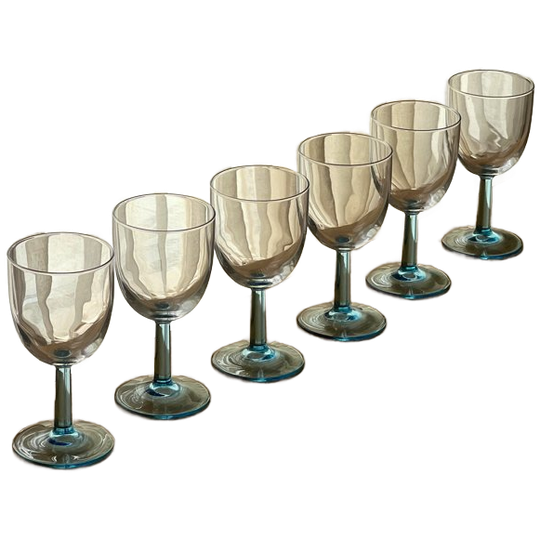 Set Of 6 Vintage Blue Stem Wine Glasses 1