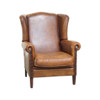 Mooie, Zeer Comfortabele, Cognac Kleurige, Schapenleren Oorfauteuil thumbnail 1