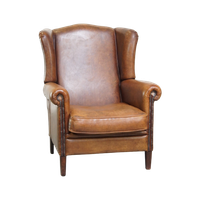 Mooie, Zeer Comfortabele, Cognac Kleurige, Schapenleren Oorfauteuil