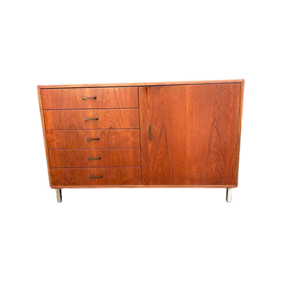 Teak Mid Century Low Board Kast Met Laden