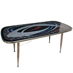 Vintage Houten Tafel Met Mozaïek Print . Aluminium Poten thumbnail 1
