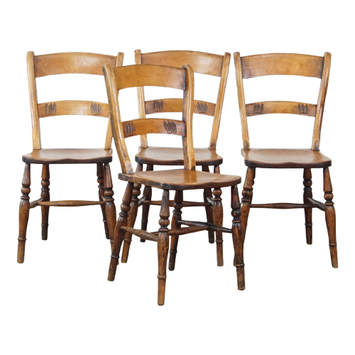 Set Van 4 Zeer Charmante Engelse Antieke Boeren Eetkamerstoelen Met Een Mooi Patina