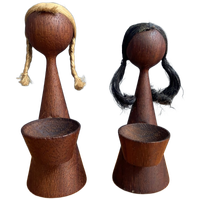 2 Teak Figurines Peper And Salt Table Ware 1960s