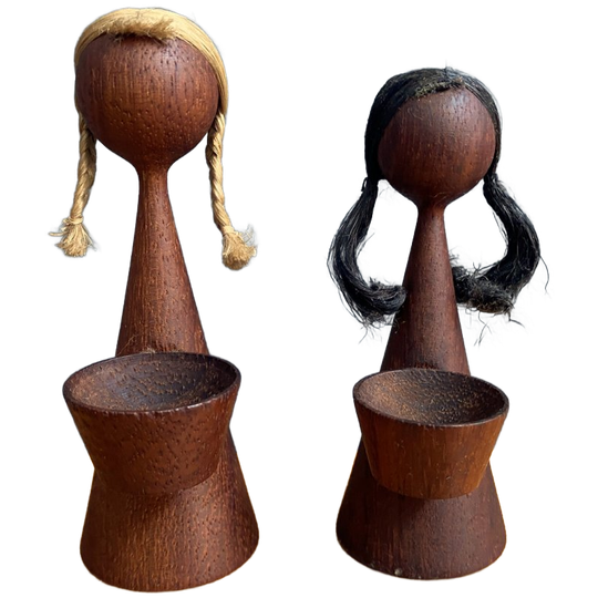 2 Teak Figurines Peper And Salt Table Ware 1960s 1