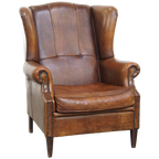Grote, Comfortabele En Correct Afgewerkte Schapenleren Oorfauteuil In Een Goede Staat thumbnail 1