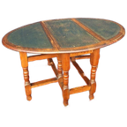 Antieke Engelse Hangoor Tafel Met Groen Leer Ingelegd Blad thumbnail 1