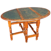 Antieke Engelse Hangoor Tafel Met Groen Leer Ingelegd Blad