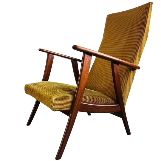 Vintage Mid-century Deens Design Fauteuil Teak Okergeel 1960’s 1