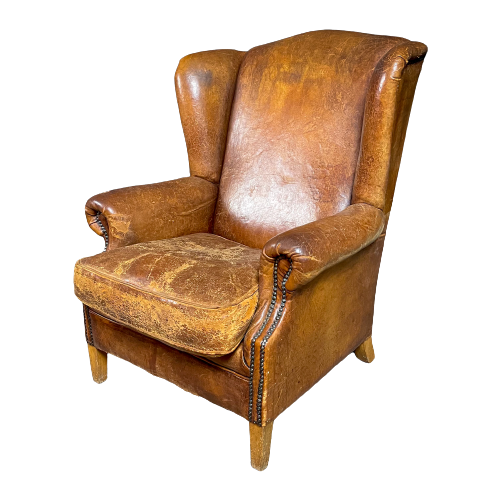 Vintage Schaapsleren Wingback Fauteuil