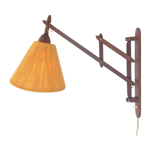 Vintage Fog & Mørup Teak Wandlamp Verstelbaar Rope '50 Lamp