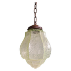 Art Deco Hanglamp In Lichtgroen Gebarsten Glas, 1920-30 thumbnail 1