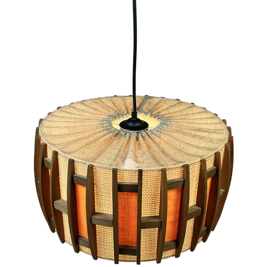 Vintage Hanglamp, Teakhout En Jute, Denemarken 1960's 1