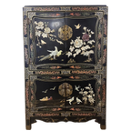 Vintage Chinese Lakkast Vogels Bloemen (speksteen) Bohemian Kast / Oosterse Kast / Aziatische Kast thumbnail 1
