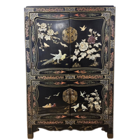 Vintage Chinese Lakkast Vogels Bloemen (speksteen) Bohemian Kast / Oosterse Kast / Aziatische Kast