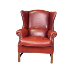 Grote Vintage Schapenleren Engelse Oorfauteuil thumbnail 1