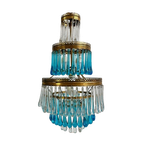 Vintage Blauwe Teardrop Luster / Chandelier / Hanglamp thumbnail 1