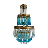 Vintage Blauwe Teardrop Luster / Chandelier / Hanglamp