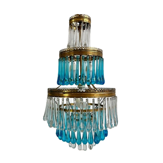 Vintage Blauwe Teardrop Luster / Chandelier / Hanglamp 1