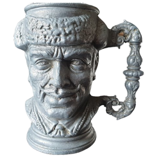 Tinnen Beker Toby Jug, Klein Formaat Hoogte 11 Cm. 1