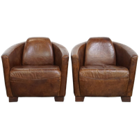 Set Van 2 Unieke En Comfortabele Bruine Rundleren Aviator Design Fauteuils/ Armchairs