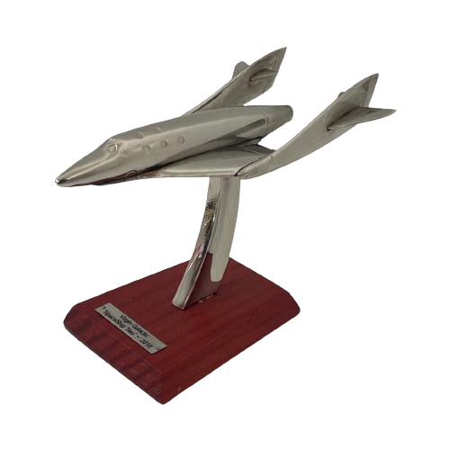 Scale Model Of An Airplane (Silver Plated) - Mounted On Wooden Base - Virgin Galactic ’Spaceship