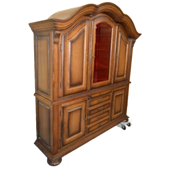 Zware Eiken Brocante Buffetkast Met Vitrine In Donkere Patine 1