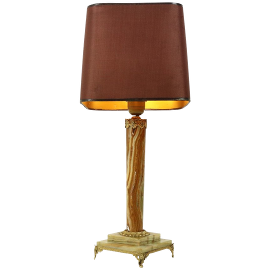 Klassieke Onyx En Messing Kolom Tafellamp 20ste Eeuw 1