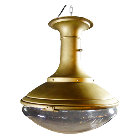 Antieke Lamp – Bol Glazen Kap & Goudkleurig Armatuur – Jaren 20 1