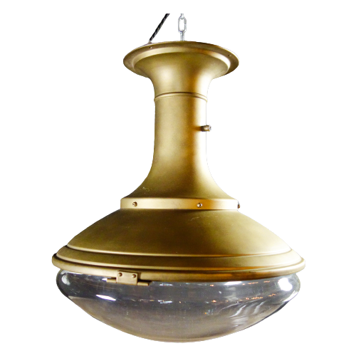 Antieke Lamp – Bol Glazen Kap & Goudkleurig Armatuur – Jaren 20