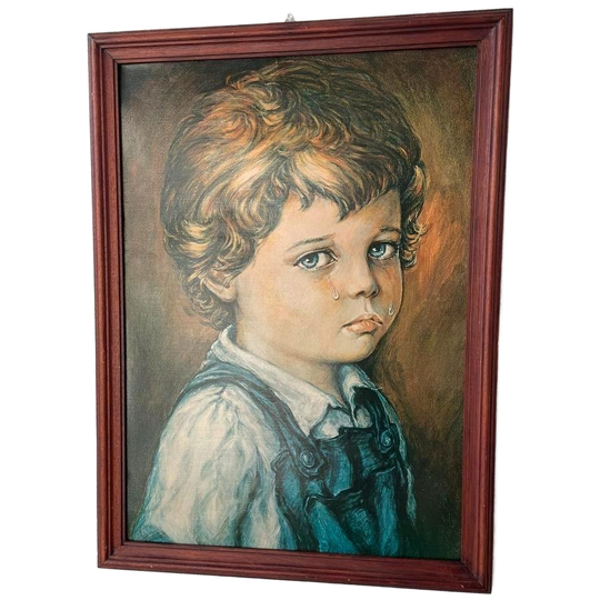 Vintage Print Jaren 70 Huilende Jongen Kind 1