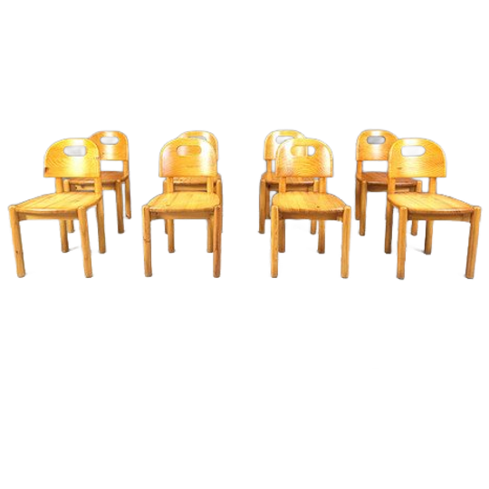 Vintage Pine Wood Dining Chairs - 1980s - Set Of 8 1