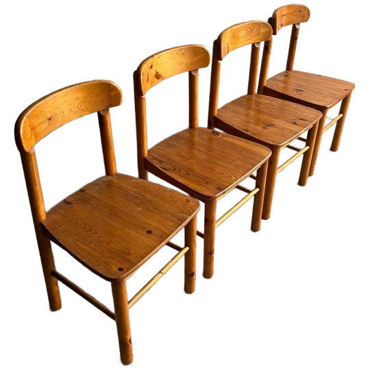 Set Of 4 Vintage Pine Dining Chairs – 1970s 1