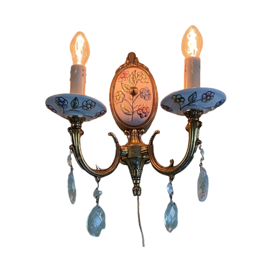 Stijlvolle Italiaanse Wandlamp Met Bloemen Versierde Porselein 1