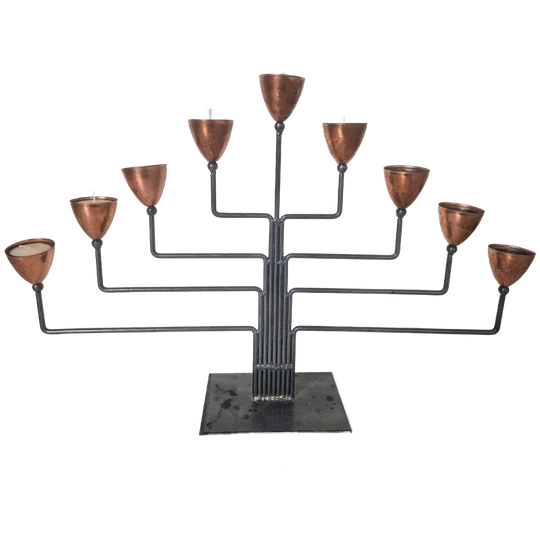 Grote Judaica Menorah Koper Vintage Brutalist. 1