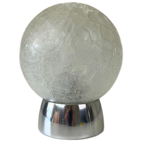 Vintage Tafellamp Bol Craqueléglas, Chromen Voet - Doria 2st 1