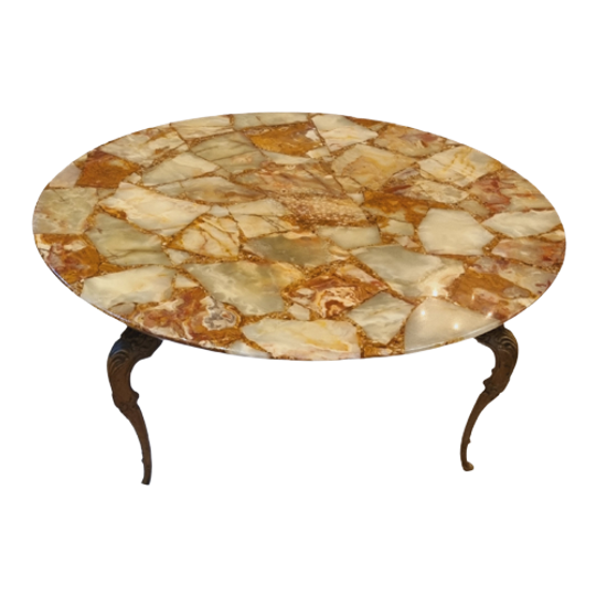 Ronde Onyx Salontafel Messing Poten 1