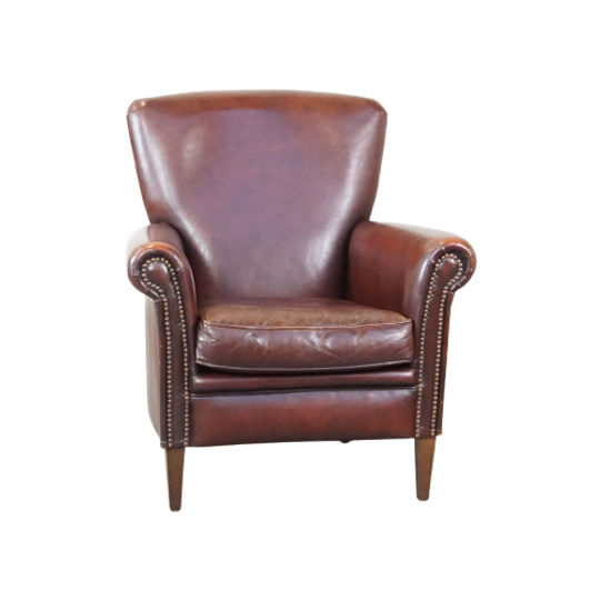 Statige En Comfortabele Schapenleren Fauteuil Met Een Correcte Afwerking Met Siernagels 1