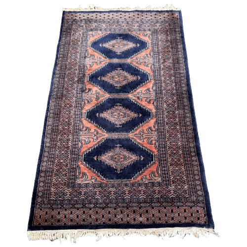 Perzisch Handgeknoopt Karachi Vloerkleed 80X138Cm - Wol Vintage Tapijt - Blauw Roze - Reliving