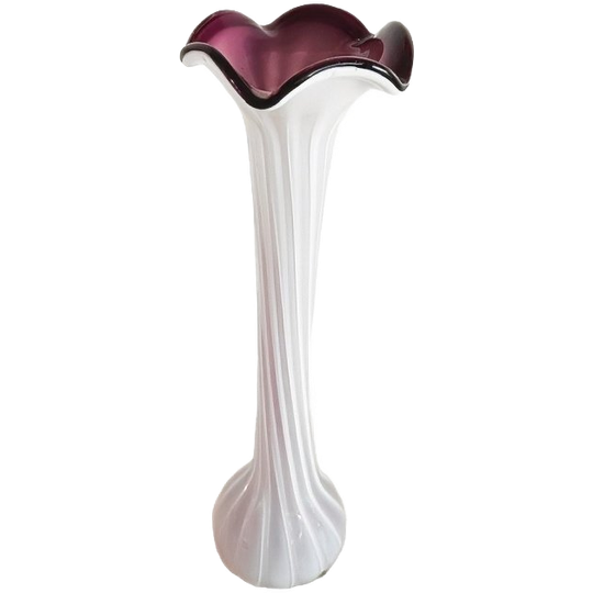 Vintage Hoge Handgeblazen Glazen Gedraaide Vaas Murano 1970’s 1