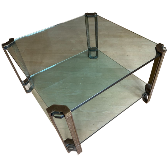 Vintage Peter Ghyzhi Glazen Salontafel Met Messing Poten 1